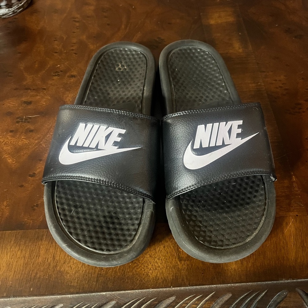 Nike Black Slides with White Logo